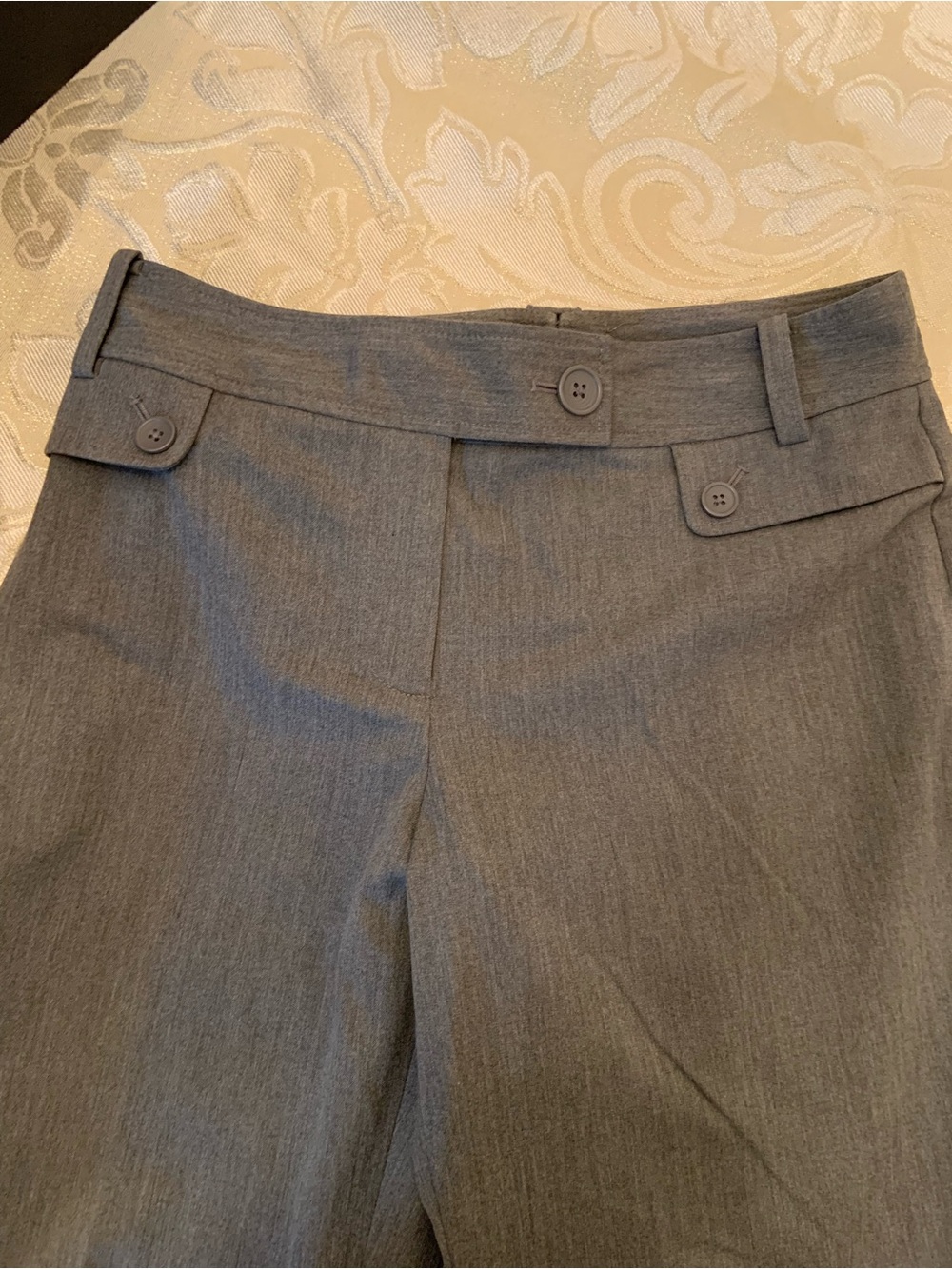 Women’s Gray Dress Pants with Buttoned Waist Tabs